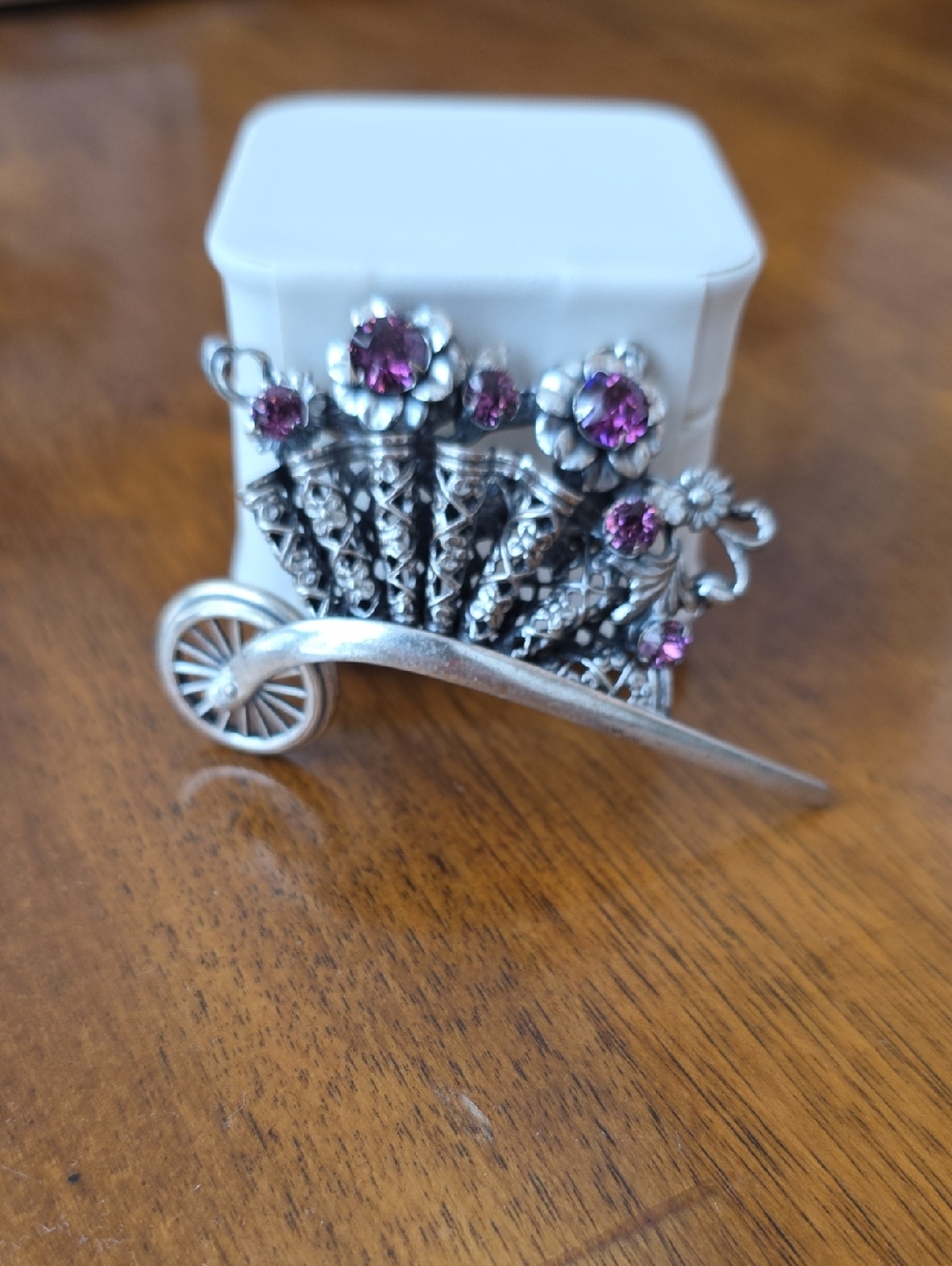 RARE FIND Signed Napier Vintage Book Piece Wheelbarrow Of Purple Flowers